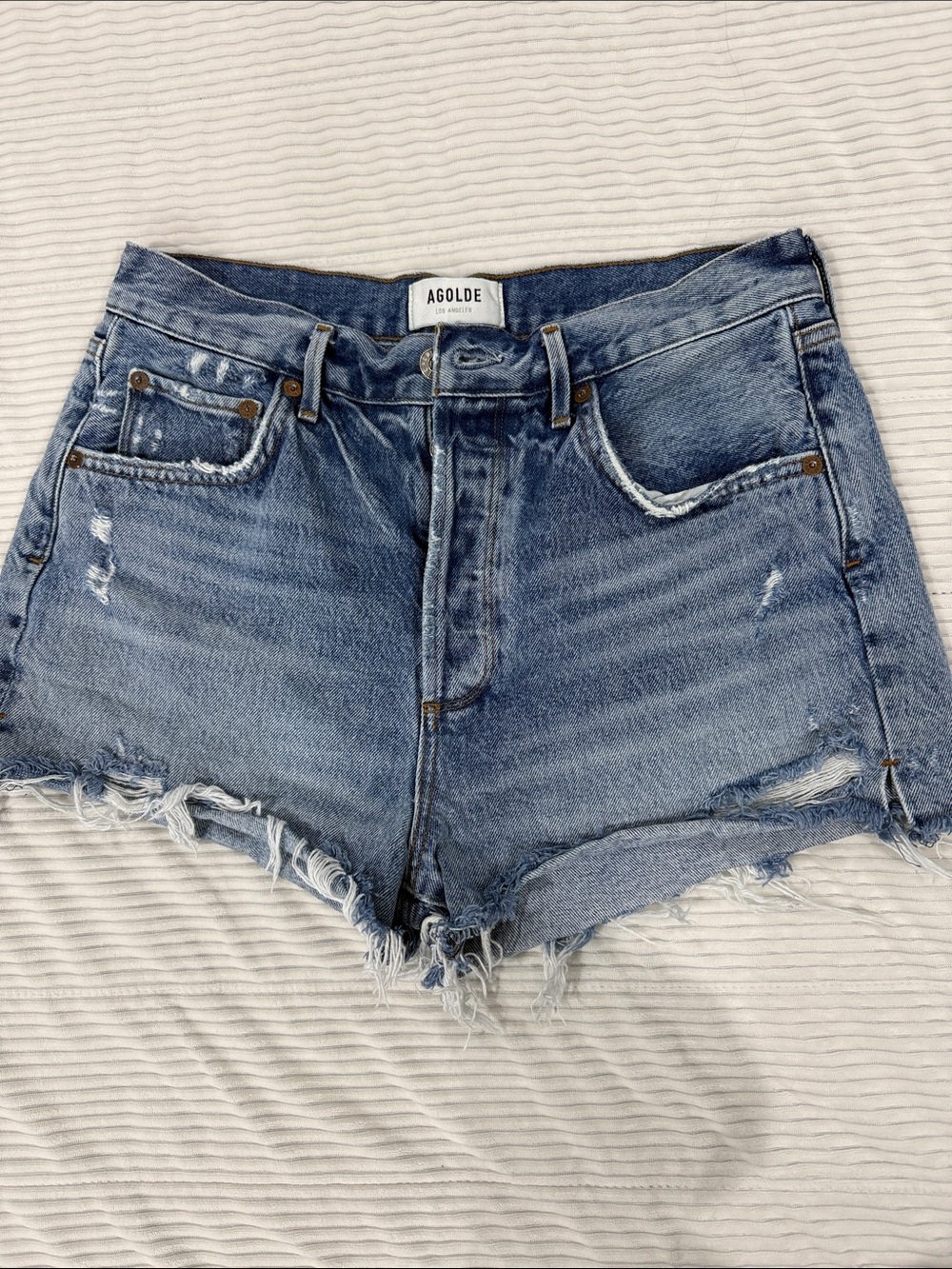 Agolde Vintage Wash Distressed Denim Cutoff Shorts, size 29